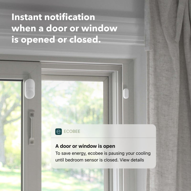 ecobee Smart Sensor for Doors & Windows 2 Pack - Wifi Contact Sensor for Home Security, Energy Savings - Compatible with Smart Thermostats - Temperature sensor, white - Image 3